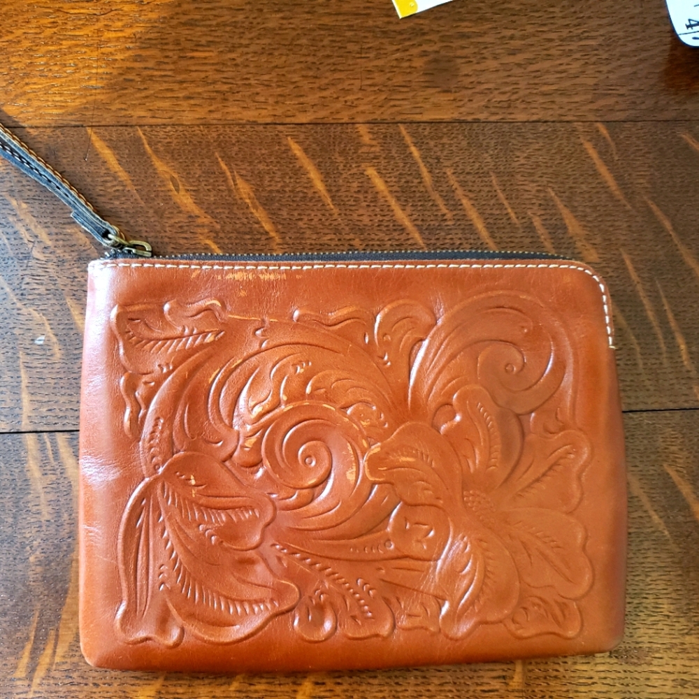 PATRICIA NASH Embossed Leather Zip Pouch - Tan